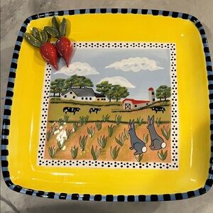 Zrike Sensations Footed Sq. Platter by Eileen Tramonte with bunny rabbit radish
